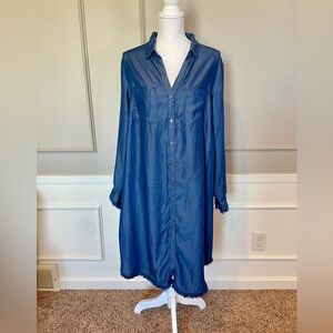 Hope & Harlow 16W tencel denim raw frayed hem shirt dress lightweight soft